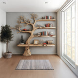 Rustic Tree Shaped Wooden Bookshelf with Branch Design for Living Room or Home Library