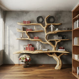 Handcrafted Tree Bookshelf - Rustic Live Edge Wooden Wall Bookcase