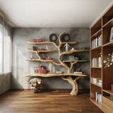 Handcrafted Tree Bookshelf - Rustic Live Edge Wooden Wall Bookcase