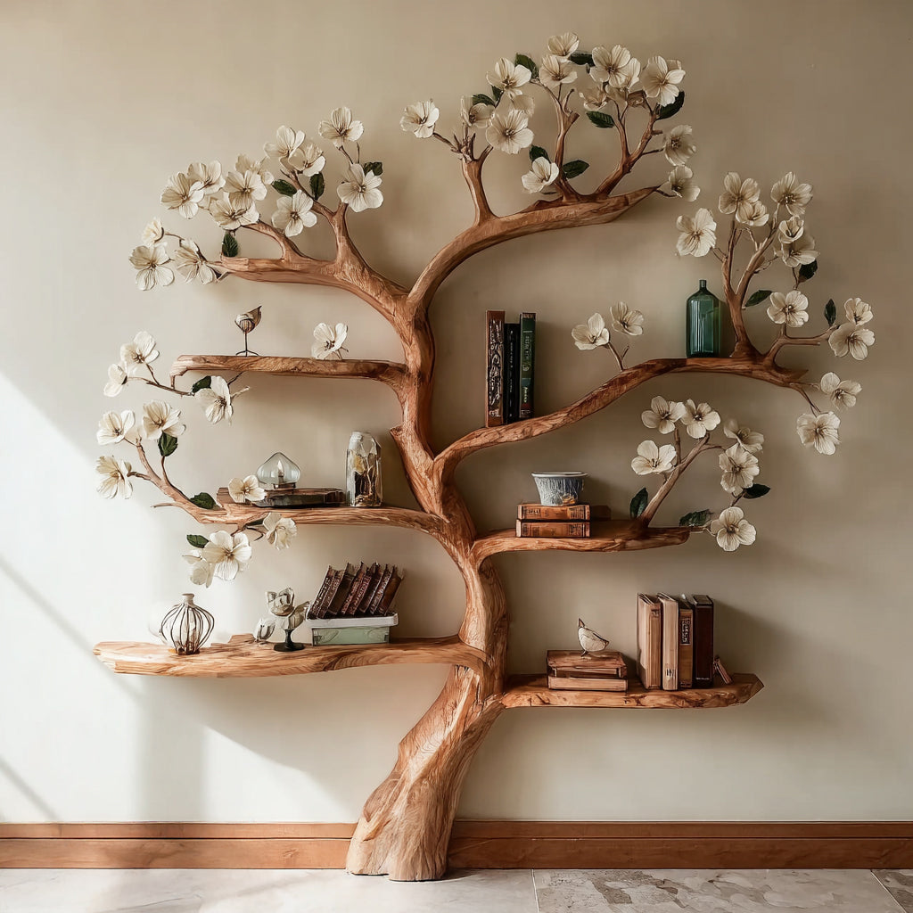 Rustic Wooden Tree Bookshelf - Handmade Bookcase for Home Decor & Book Lovers