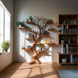 Decorative Tree Trunk Bookshelf - Large Wall - Mounted Wooden Sculpture - Rustic Display Shelf