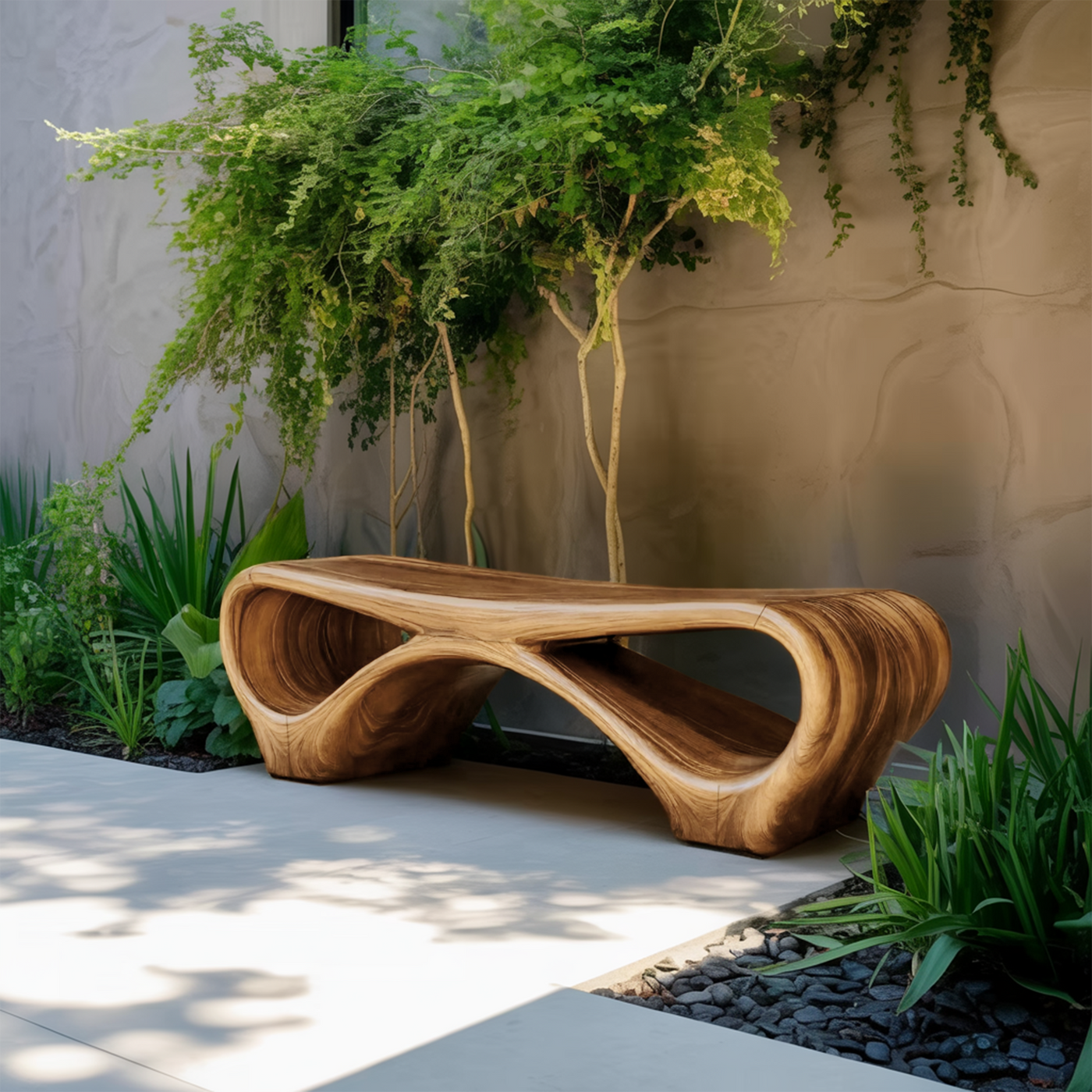 Modern Sculptural Outdoor Bench with Curved Design for Garden - detail view 4