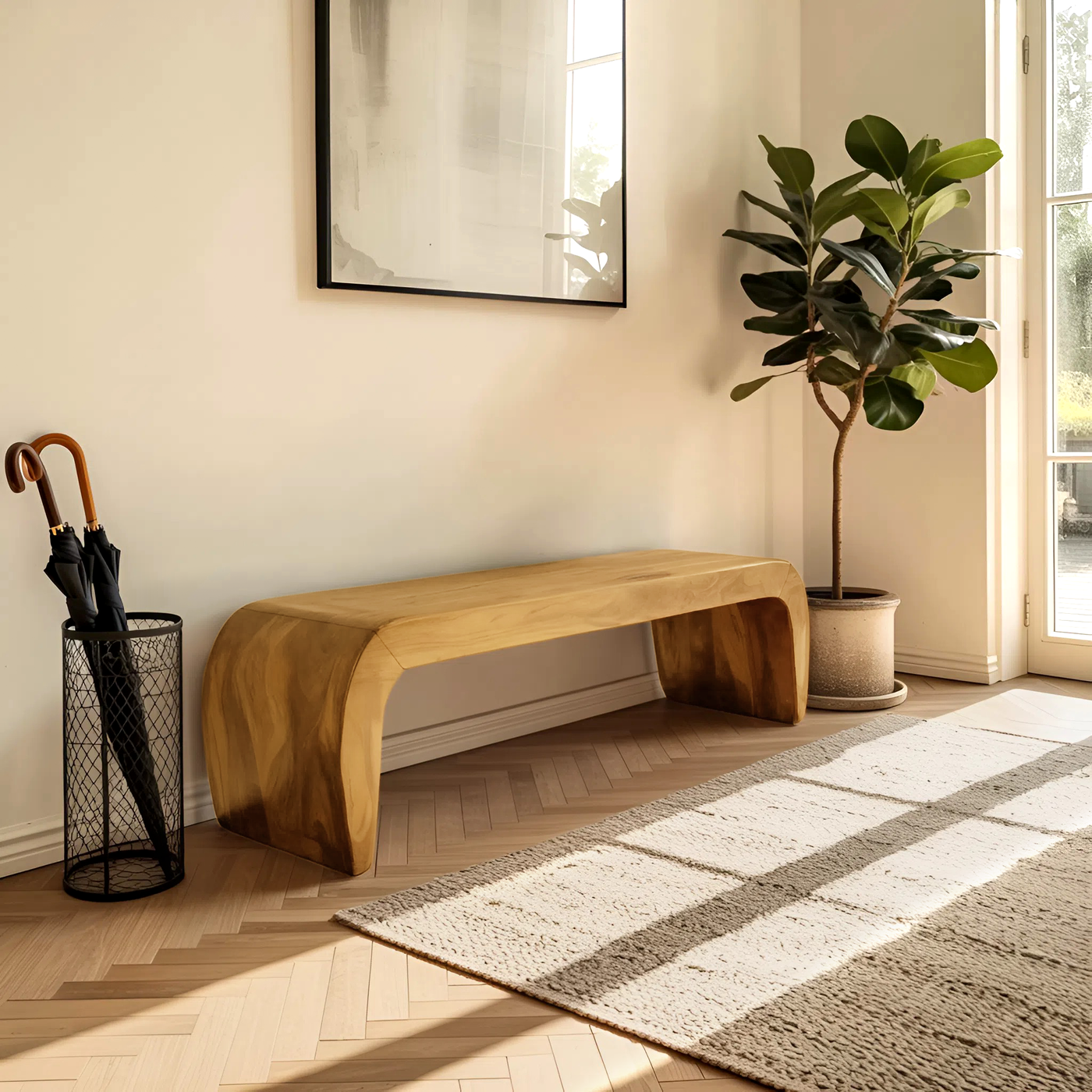 Contemporary Bench with Curved Design for Entryway - detail view 4