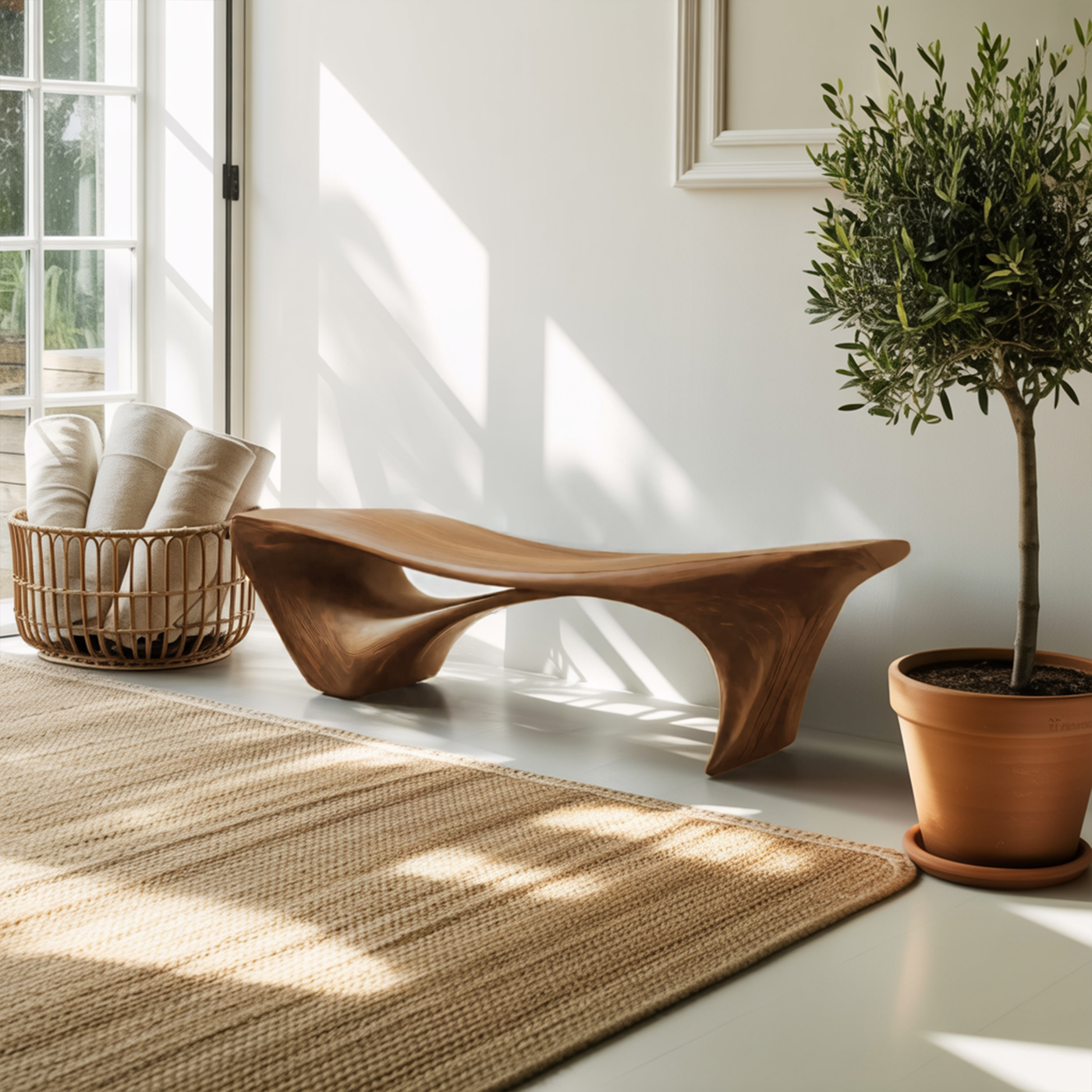 Modern Sculptural Bench for Entryway or Living Room - detail view 4