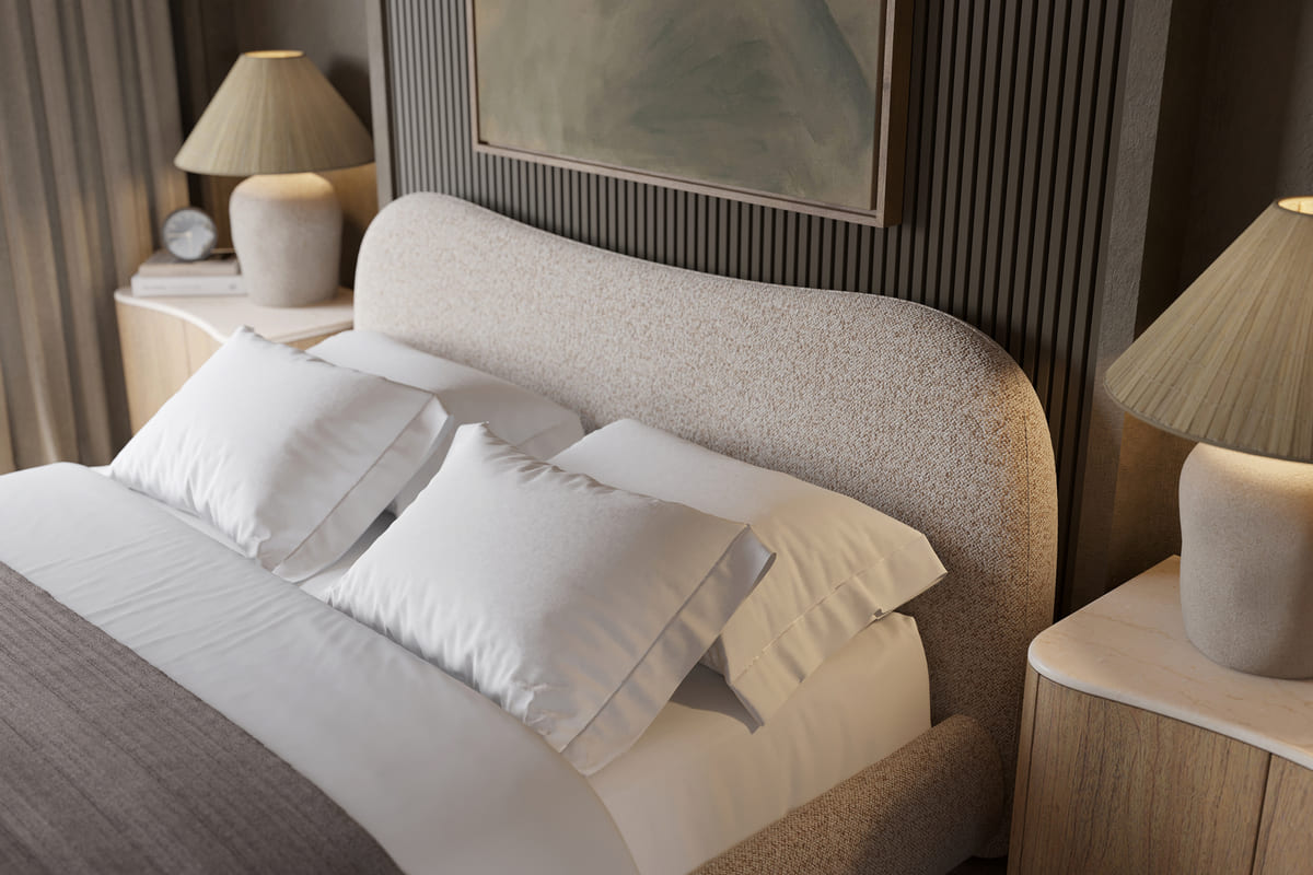 Oliver Bed - Curved Boucle Upholstered - detail view 20