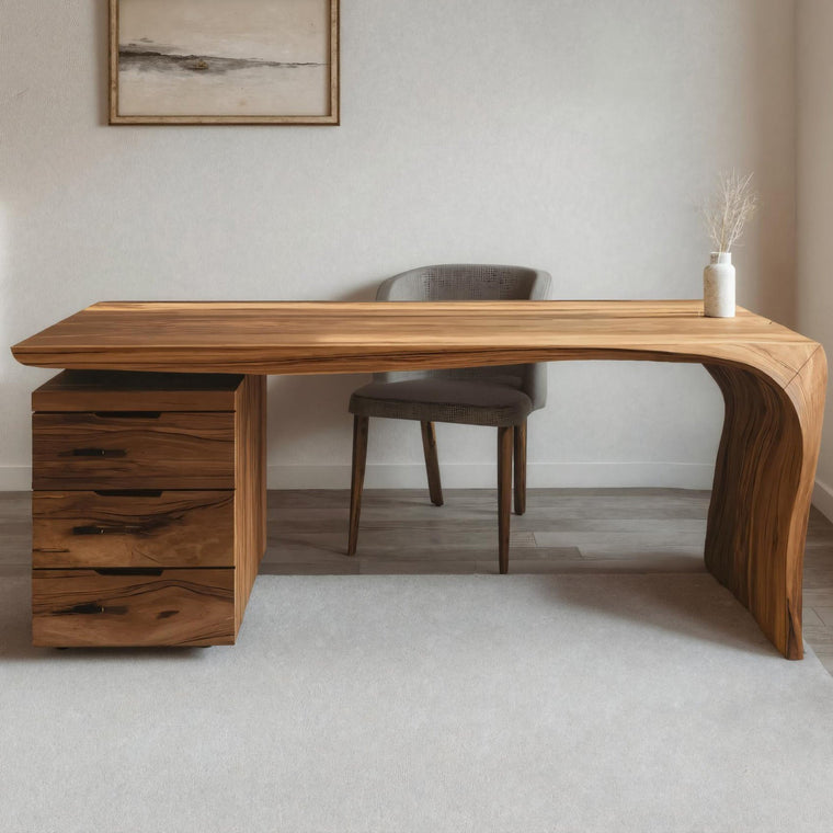 Modern Carved Desk Curved Leg with Drawer Cabinet for Workspace - alternate view