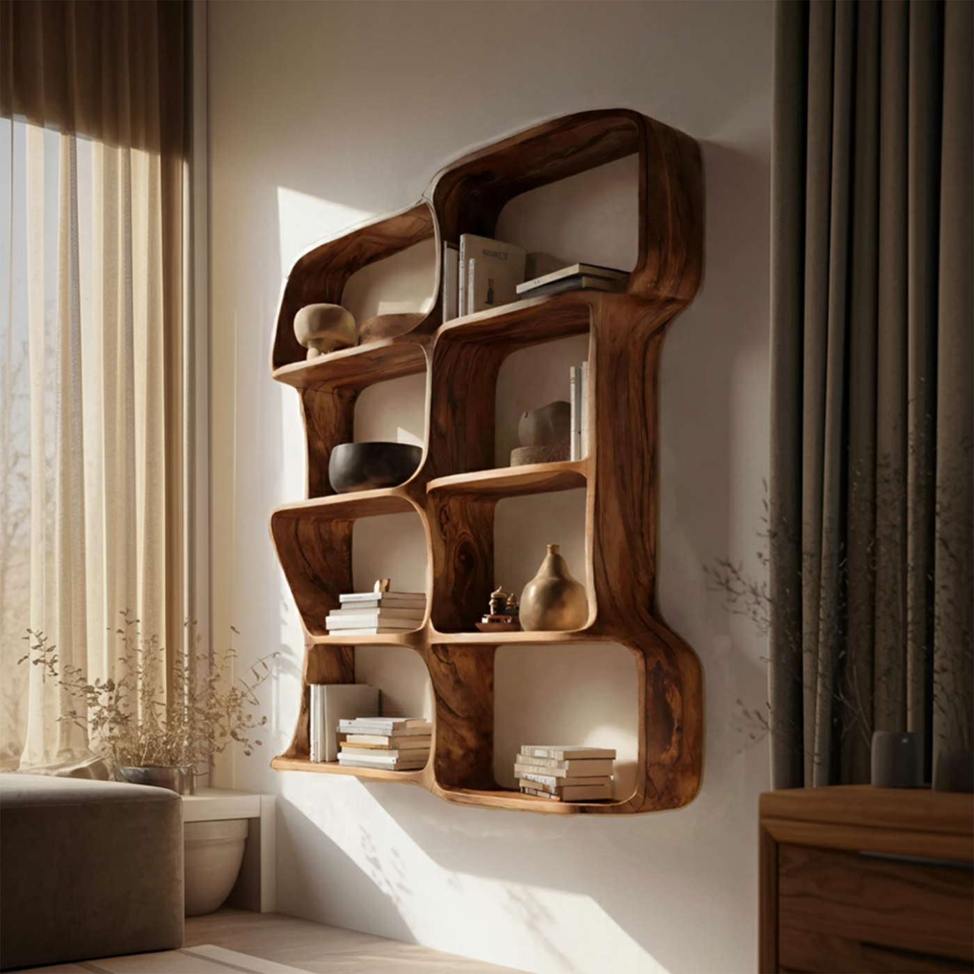 Modern Sculptural Floating Bookshelf for Bedroom or Living Room - alternate view