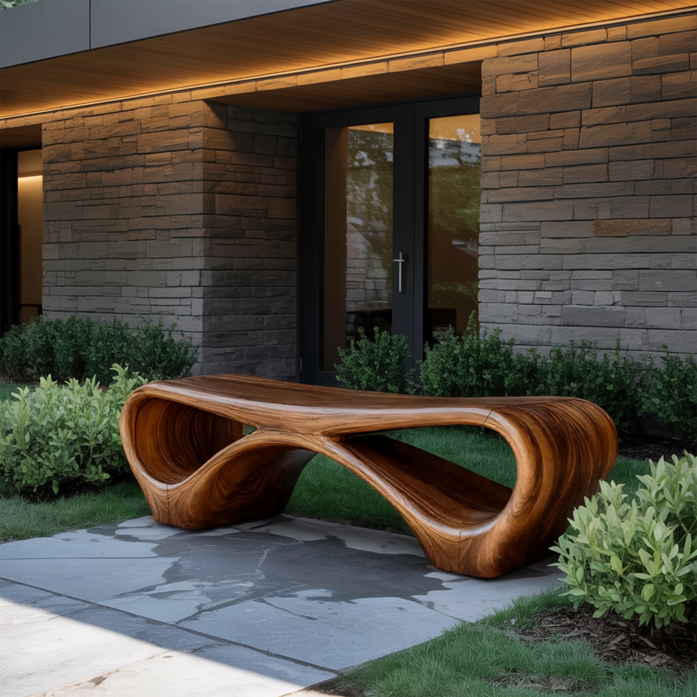 Modern Sculptural Outdoor Bench with Curved Design for Garden - alternate view