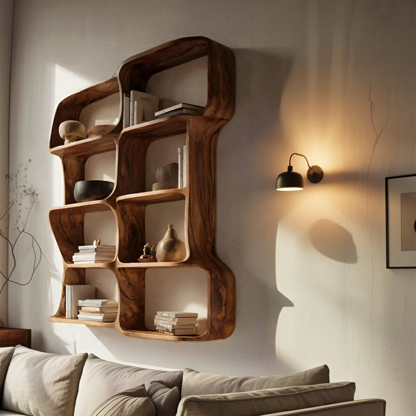 Modern Sculptural Floating Bookshelf for Bedroom or Living Room - detail view 3