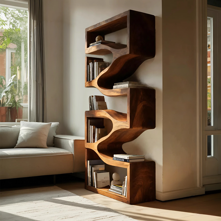 Sculptural Wooden Wall Bookcase for Modern Bedroom - alternate view