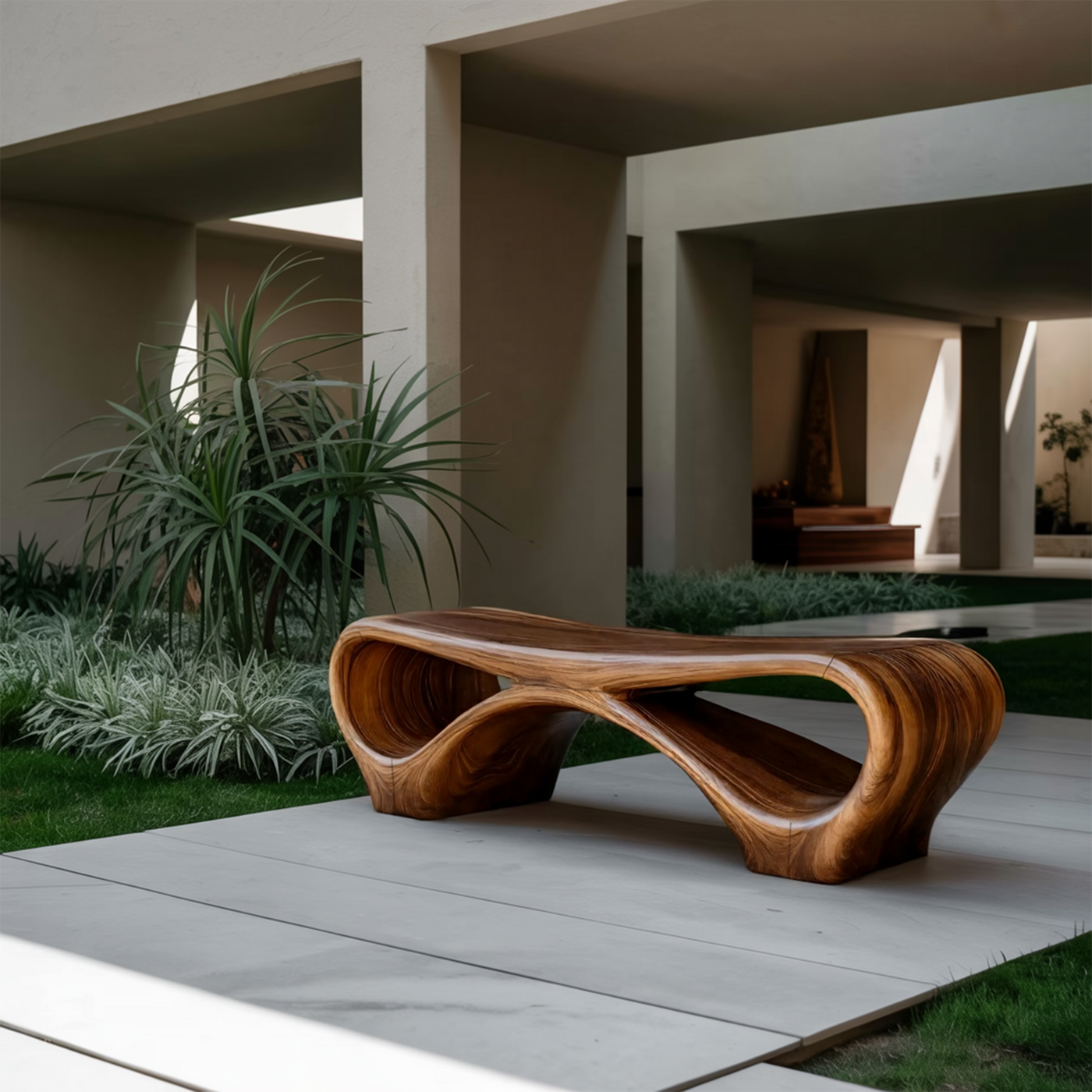Modern Sculptural Outdoor Bench with Curved Design for Garden - detail view 3