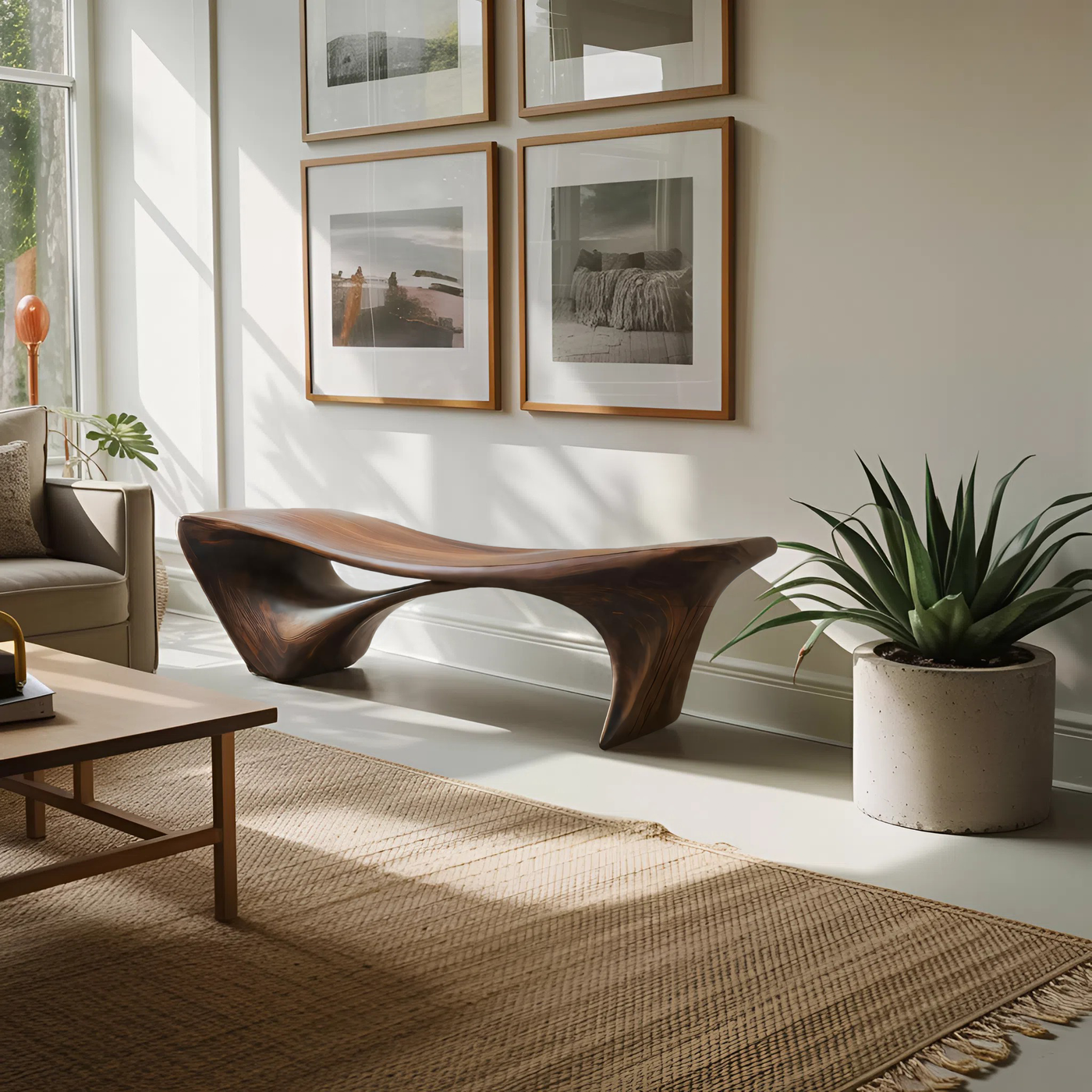 Modern Sculptural Bench for Entryway or Living Room - detail view 3