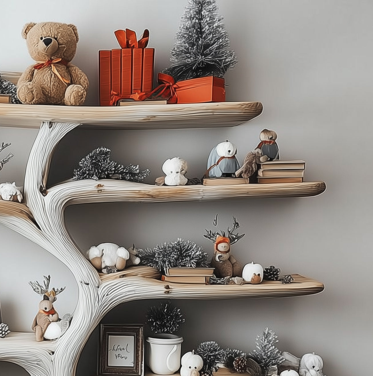 Montessori - Inspired Tree Bookshelf - Handmade Wooden Wall Shelf for Kids Room - detail view 3