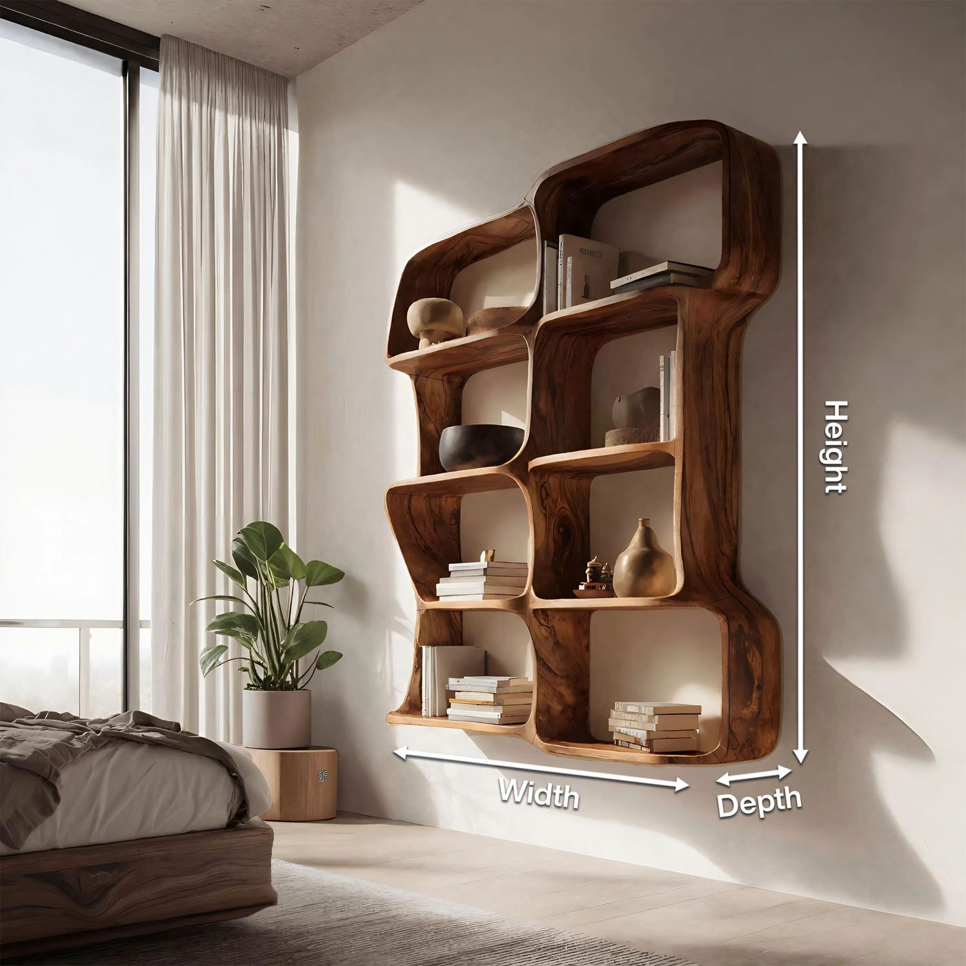 Modern Sculptural Floating Bookshelf for Bedroom or Living Room - detail view 8
