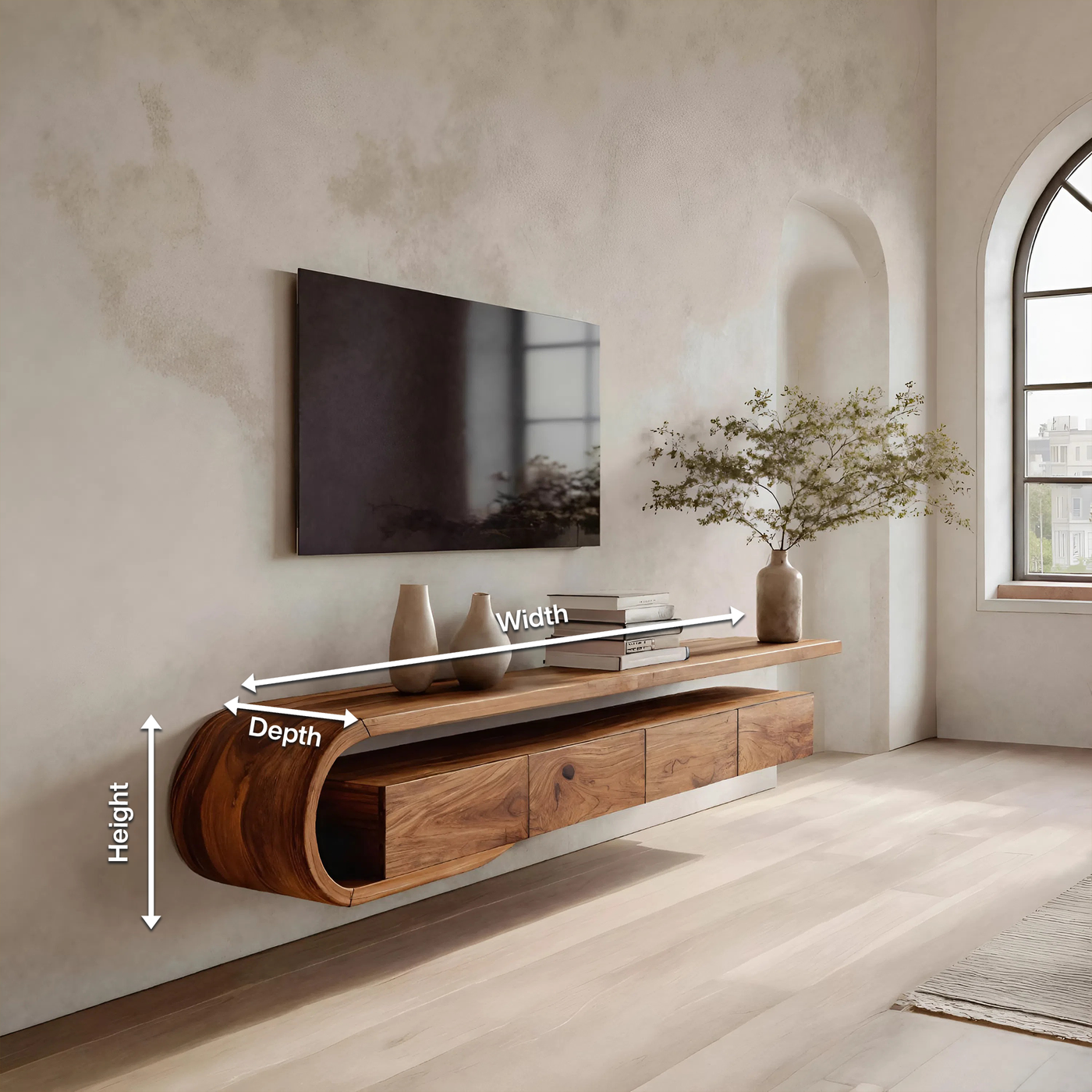 Modern Sculptural Wall Mounted Tv Console for Living Room - detail view 8
