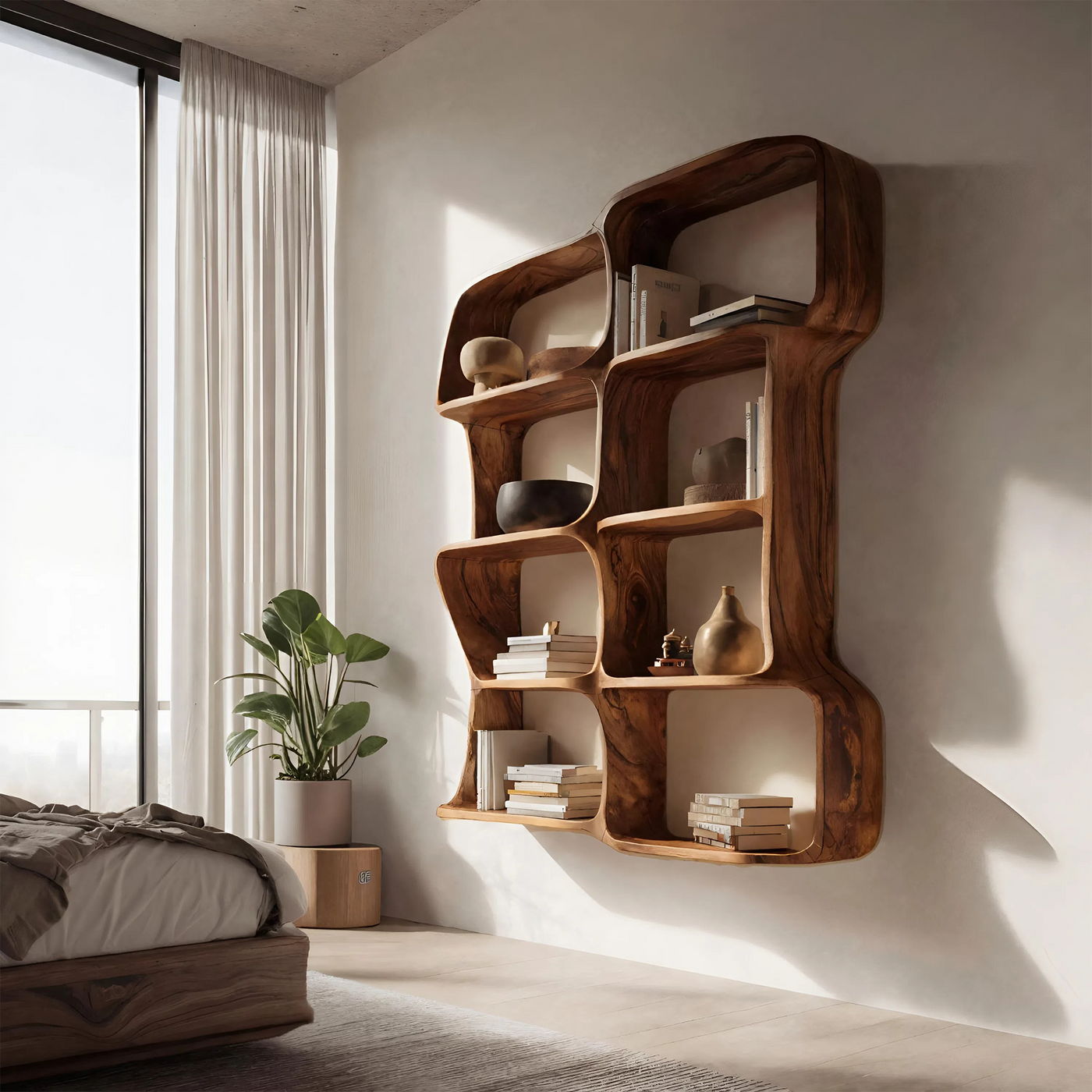 Modern Sculptural Floating Bookshelf for Bedroom or Living Room