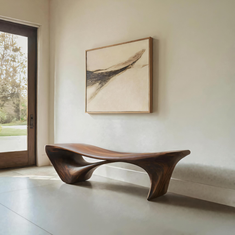 Modern Sculptural Bench for Entryway or Living Room