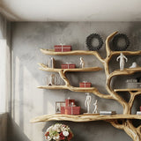 Handcrafted Tree Bookshelf - Rustic Live Edge Wooden Wall Bookcase