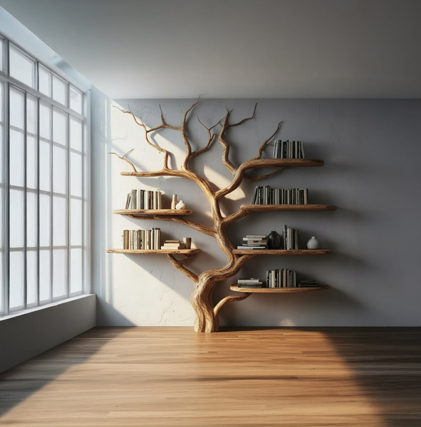 Rustic Tree Bookshelf - Handmade Wooden Branch Wall Shelf - detail view 3