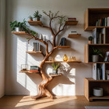Decorative Tree Trunk Bookshelf - Large Wall - Mounted Wooden Sculpture - Rustic Display Shelf