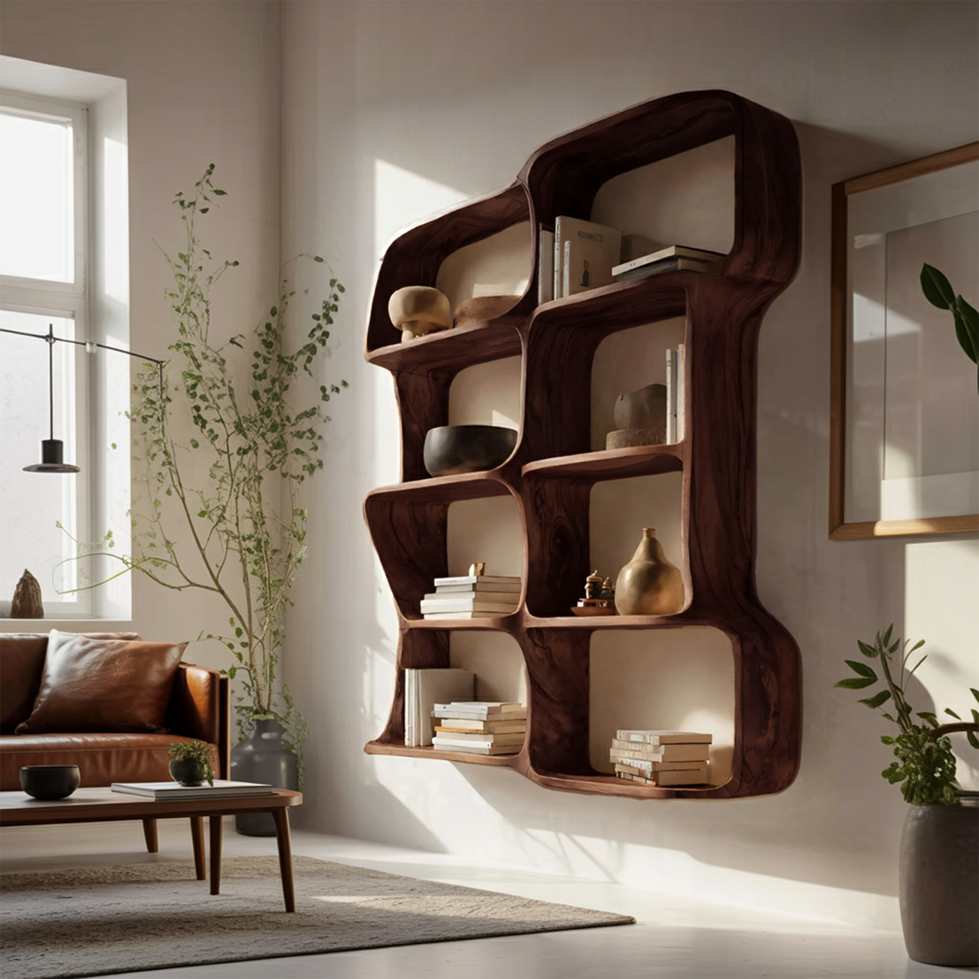 Modern Sculptural Floating Bookshelf for Bedroom or Living Room - detail view 6
