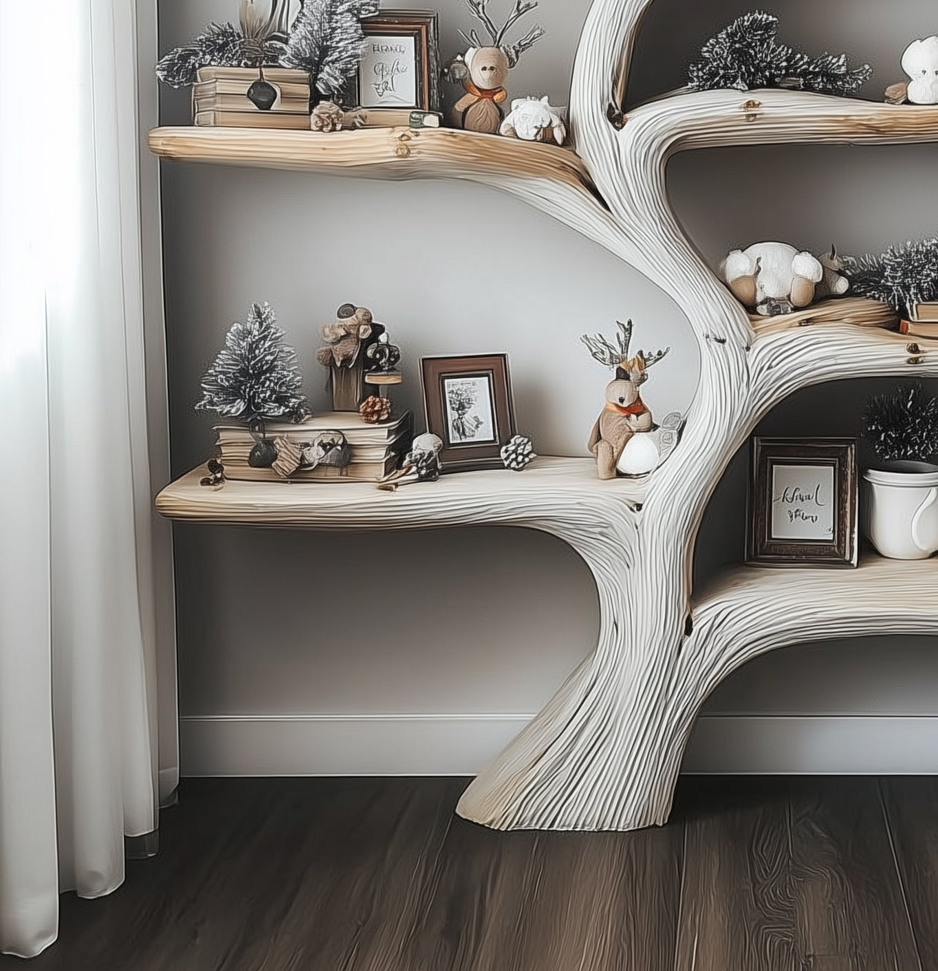 Montessori - Inspired Tree Bookshelf - Handmade Wooden Wall Shelf for Kids Room - detail view 4