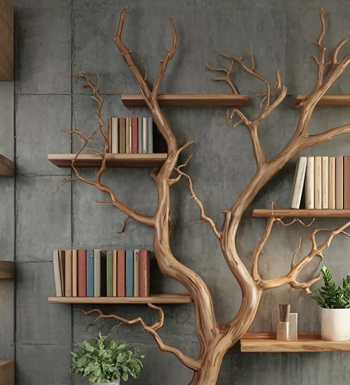 Tree Bookshelf - Handmade Driftwood Wall Mounted Bookcase - detail view 4