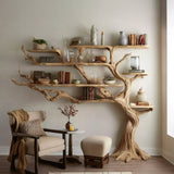 Handmade Tree Bookshelf - Large Wooden Branch Bookcase for Rustic Home Decor