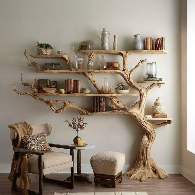 Handmade Tree Bookshelf - Large Wooden Branch Bookcase for Rustic Home Decor